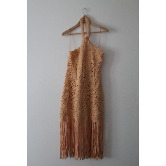 Jonathan Simkhai Alisa Embroidered Midi Fringe Dress Rattan Size US 10 - Picture 5 of 8